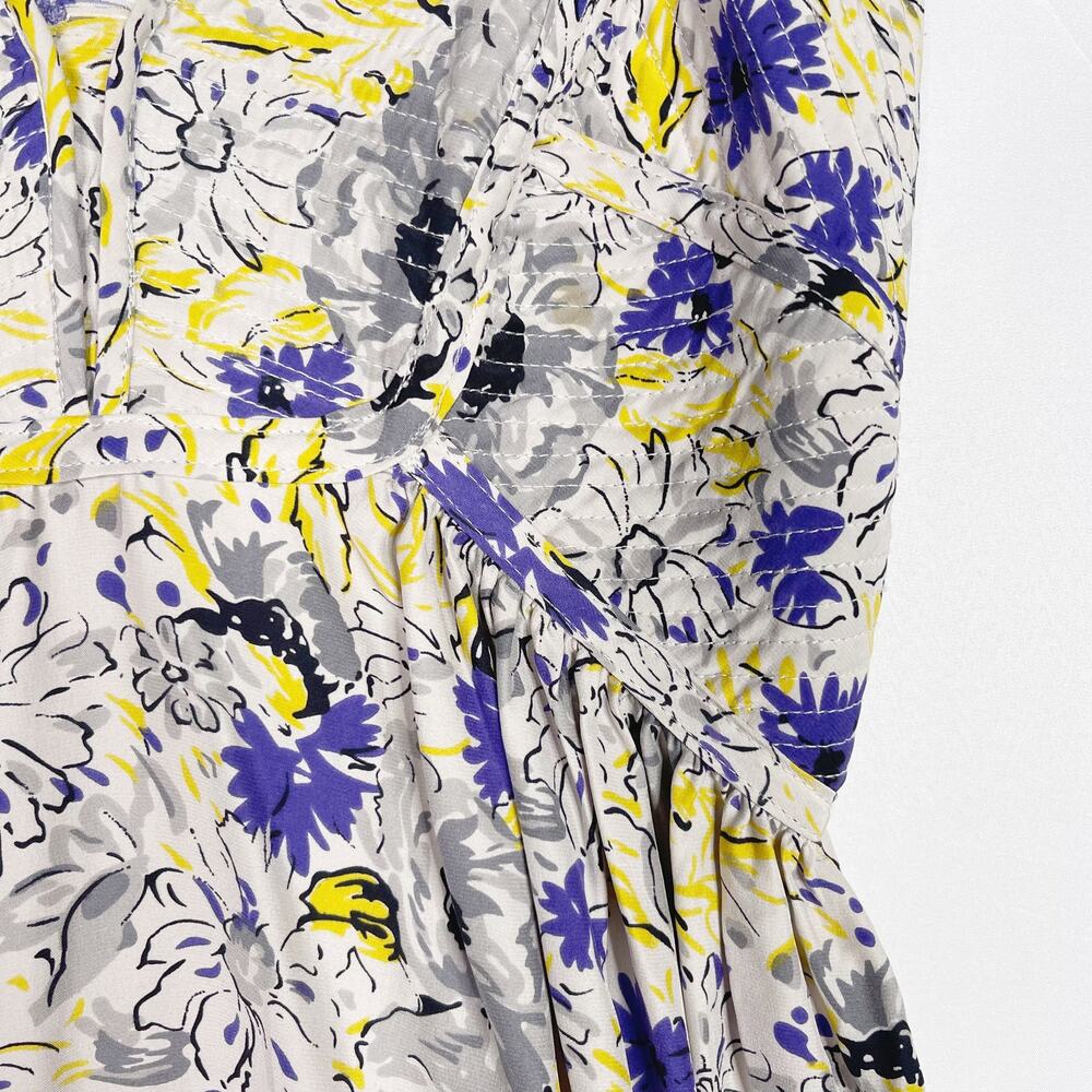 Parker Small S Gray Purple Yellow Silk Floral Dress Sweetheart Neckline Zip Back - Picture 5 of 12